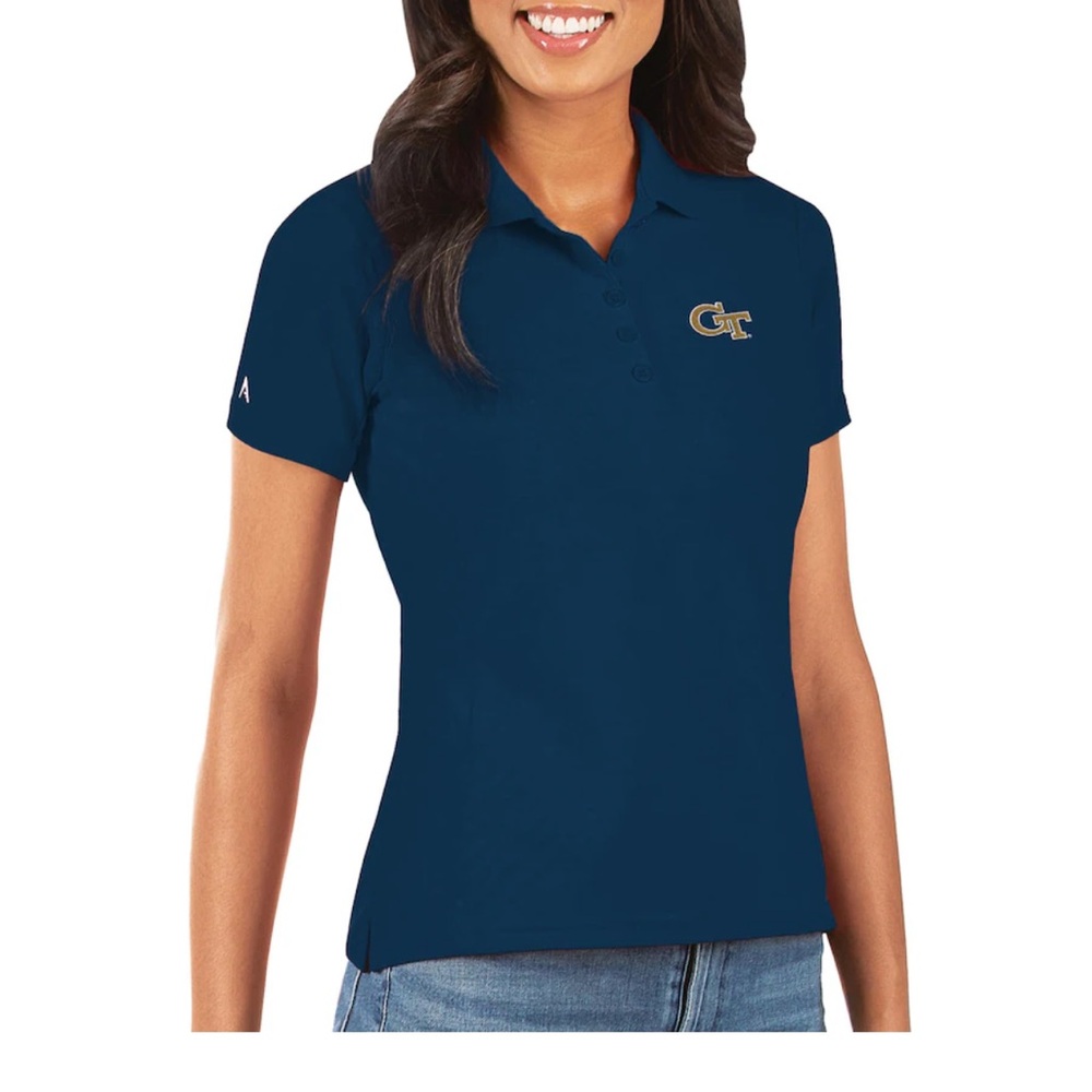 Georgia Tech Antigua Blue Fitted Polo Short Sleeve Tee